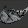Game Movie Character White Fox in Reclining Pose with Large Ears and Textured Fur