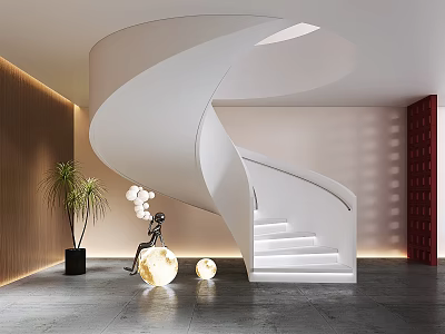 Modern White Spiral Staircase In Contemporary Interior 3d model