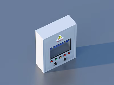 White Control Box With Digital Display Screen Warning Label And Control Buttons 3d model