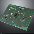 Green Circuit Board Featuring Central Chip And Various Electronic Components