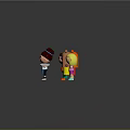 Cartoon Characters With Colorful Outfits Standing In Different Poses On Gray Background