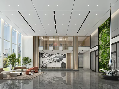Modern Reception Area With Living Green Wall Sofa Seating And Decorative Artwork 3d model