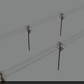 Utility Poles With Power Lines Arranged In Grid Pattern On White Background