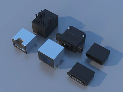 Essential Daily Small Living Accessories Black Silver Square Shaped With Various Interfaces On Gray Background 3d model