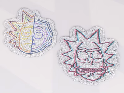 Cartoon Character Face Patches With Starburst Edges Colorful Lines And Glittery Texture 3d model