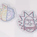 Cartoon Character Face Patches With Starburst Edges Colorful Lines And Glittery Texture