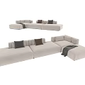 Light Beige Modern Sectional Sofa With Soft Linen Fabric And Decorative Pillows 3d model