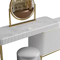 Modern Black Gold Dressing Table With Striped Drawers Round Mirror And Stool 3d model