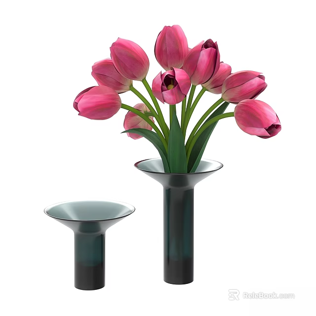 Decorative Ornament Set with Pink Tulips in Two Vases of Different Heights Modern Design 3d model 