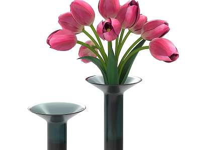 Decorative Ornament Set with Pink Tulips in Two Vases of Different Heights Modern Design 3d model