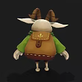 Cute Cartoon Goat Character Wearing Green Coat Yellow Buttons Glasses Scarf And Backpack
