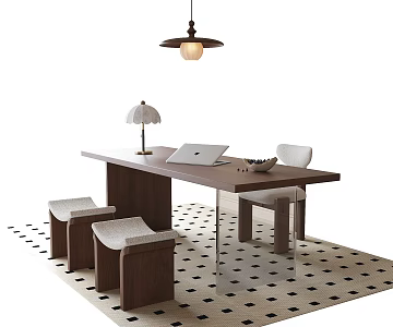 French Style Desk Chair Stool Desk Chandelier 3d model