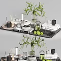 Stylish Decorative Ornament Set With Trays Green Plants Glass Vases Candles And Books For Home Decor