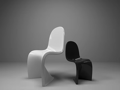 Modern Single Chair In White And Black With Sleek Curved Design 3d model