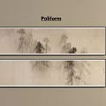 Poliform Chinese Ink Style Wall Art Hanging On Beige Wall With Plant Patterns