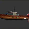 Vintage Wooden Boat With Rusted Metal Roof Red Lifebuoy And Blue Windows