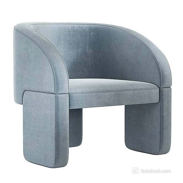 Light Blue Velvet Accent Chair with Rounded Arms and Square Legs Modern Design 3d model 