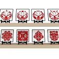 Chinese Traditional Red Paper Cutting Decorative Ornament Set For Display Shelf