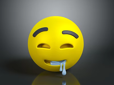 Yellow Smiley Face Emoji Plush Toy With Closed Eyes And Drooling Saliva 3d model