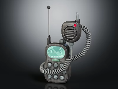 Vintage Doorbell Device With Antenna Display Screen Buttons And Coiled Cord 3d model