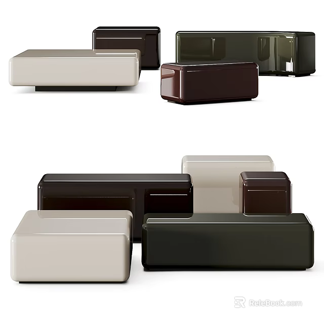 Modern Coffee Tables In Various Colors With Different Designs And Smooth Surfaces 3d model