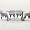 Modern Dining Table Set With Rectangular Top And Gray Upholstered Chairs 3d model