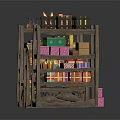 Multiple Wooden Storage Shelves with Baskets Cans and Colorful Boxes for Home