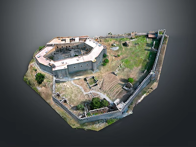 Ancient Circular Fortress Aerial View With Stone Walls Greenery And Trees 3d model