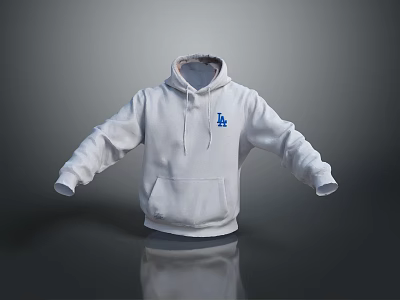 White Hoodie With Blue LA Logo And Front Pocket Casual Design 3d model