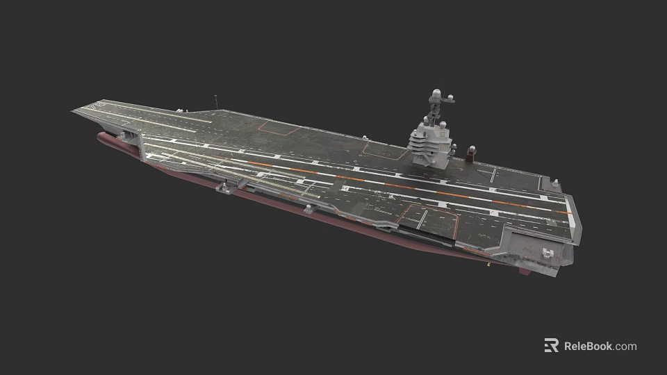 Aircraft Carrier Warship With Extended Flight Deck And Command Tower Structure 3d model 