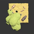 Low Poly Safari Animals Featuring Giraffe Elephant Rhinoceros Deer With Green Tree On Yellow Ground