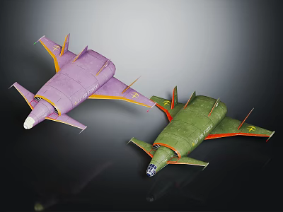 Colorful Purple And Green Airplanes With Streamlined Body And Orange Accents Design 3d model