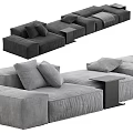 Modern Gray Sectional Sofa with Multiple Cushions and Black Side Table 3d model