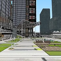 Modern Office Building With Glass Curtain Walls Outdoor Seating Green Lawn And Decorative Spheres