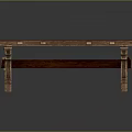 Elegant Wooden Table With Slatted Top Carved Legs And Metal Trim Design