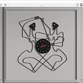Abstract Black Wall Clock With Red Hands And Artistic Line Design On White Wall 3d model