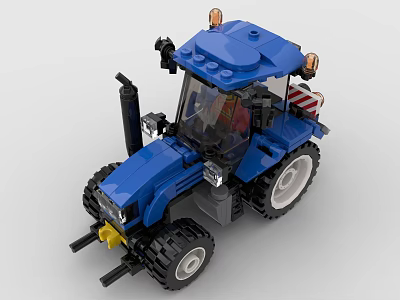 Blue Building Blocks Tractor Model With Orange Lights And Black Wheels 3d model