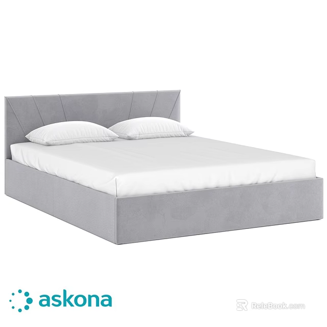 Double Bed With Gray Upholstered Headboard White Mattress And Two White Pillows 3d model 