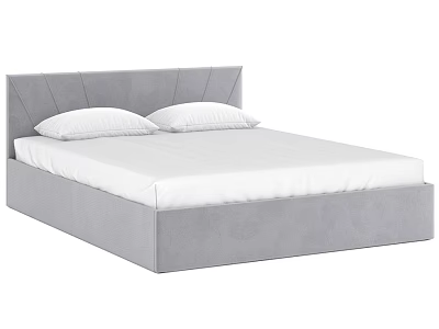Double Bed With Gray Upholstered Headboard White Mattress And Two White Pillows 3d model