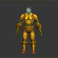 Male Warrior Character In Golden Armor With Creature Inspired Details
