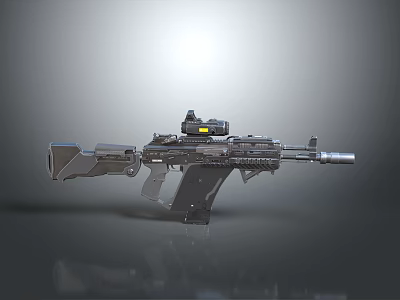 Modern Tactical Assault Rifle With Optical Sight Tactical Attachments And Metallic Finish Design 3d model