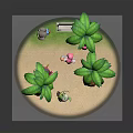 Playful Cartoon Beach Scene With Green Palm Trees And Animal Characters