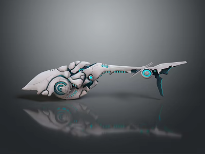 Futuristic White Mechanical Device With Blue Details Streamlined Structure And Circular Accents 3d model