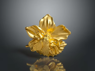 Golden Flower Shaped Decorative Household Ornament With Intricate Petal Details 3d model