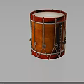 Traditional Red Round Drum With White Decorative Lines Brown Ropes And Metal Fasteners
