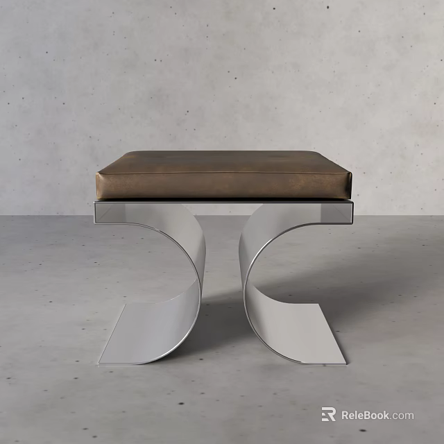 Modern Stainless Steel Stool With Brown Cushioned Seat And Curved Frame Design 3d model 