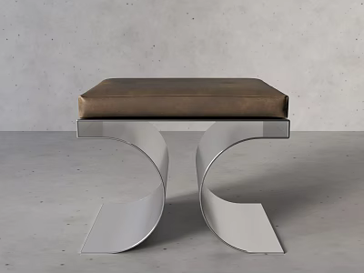Modern Stainless Steel Stool With Brown Cushioned Seat And Curved Frame Design 3d model