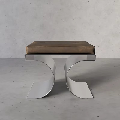Modern Stainless Steel Stool With Brown Cushioned Seat And Curved Frame Design 3d model