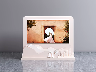 Commercial Outdoor Display with White Stand Screen Archway Green Plants Wavy Design and Models 3d model