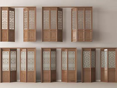 Traditional Chinese Wooden Screens With Intricate Carved Patterns And Multiple Panels 3d model